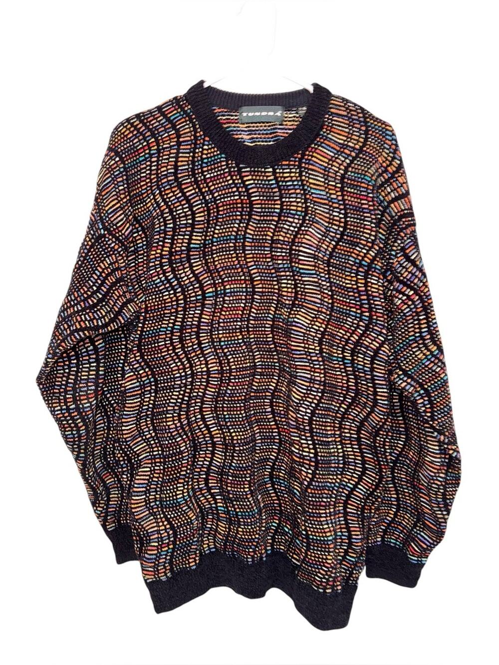 Tundra Multicolor Textured Knit Sweater Retro Chunky Crewneck size Large